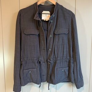 Anthropologie Hei Hei Cotton Utility Jacket Blazer Blue Gray Drawstring Small